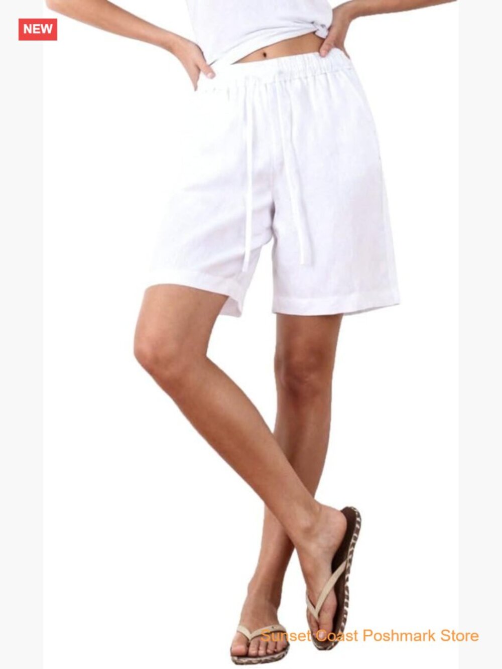 Pure Linen Bermuda Shorts Casual Elastic Drawstring Waist